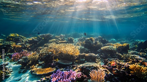 Coral reef scene with vibrant marine life photo