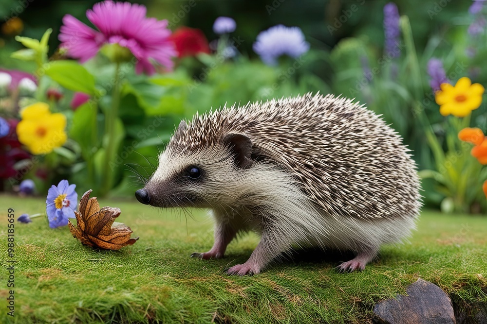 Fototapeta premium Vibrant Hedgehog Adventures in Colorful Nature Garden Art