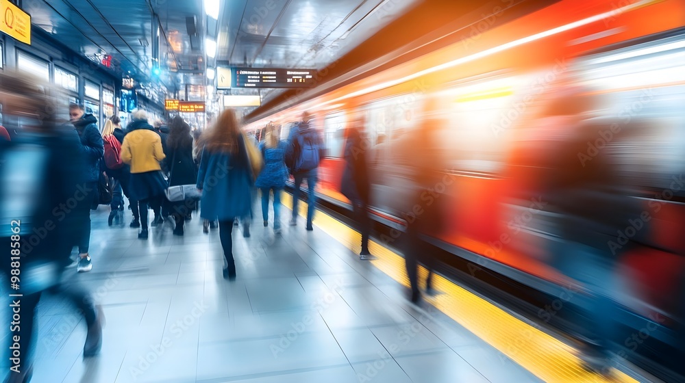 Obraz premium Crowded subway station during rush hour