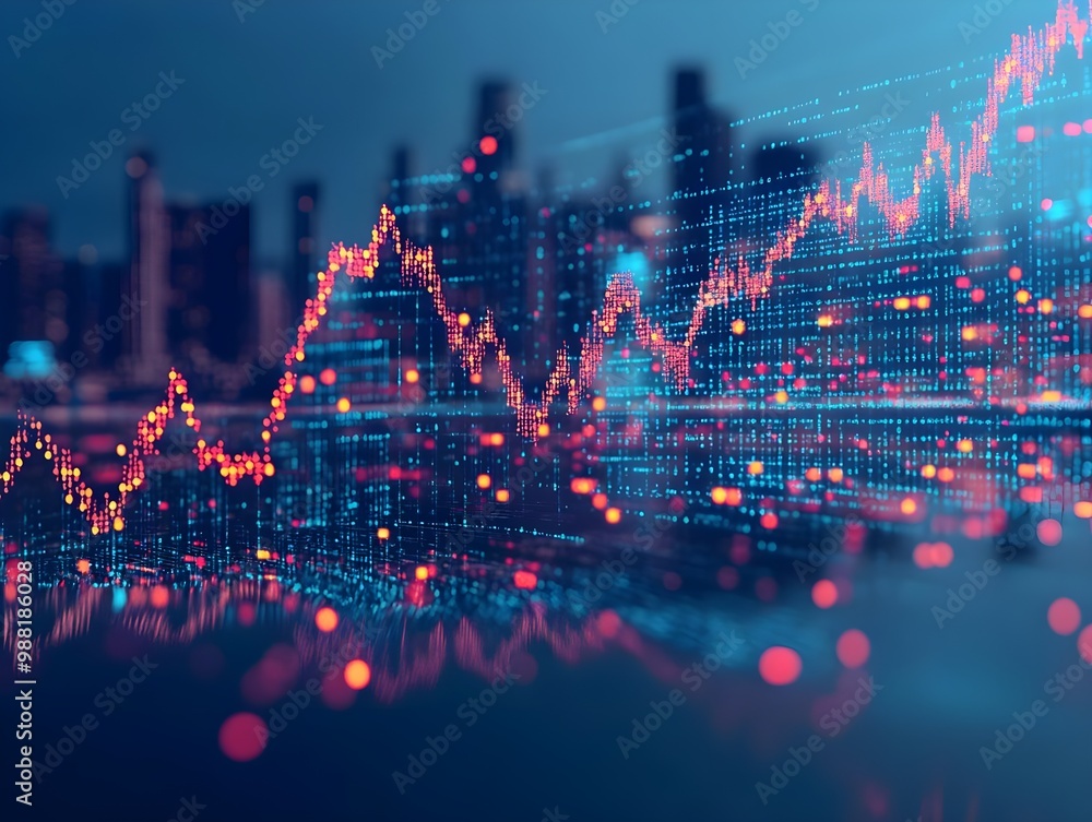 Fototapeta premium Data visualization, city skyline background