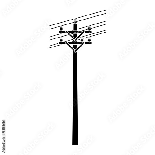 Silhouette icon of power tower. Power pole, electricity and power pole, iron or concrete tower, transmission, station, construction, power distribution design icon symbol. Vector illustration