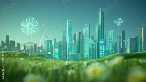 Futuristic city with green energy technology