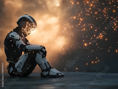 Futuristic robot in serene ambiance