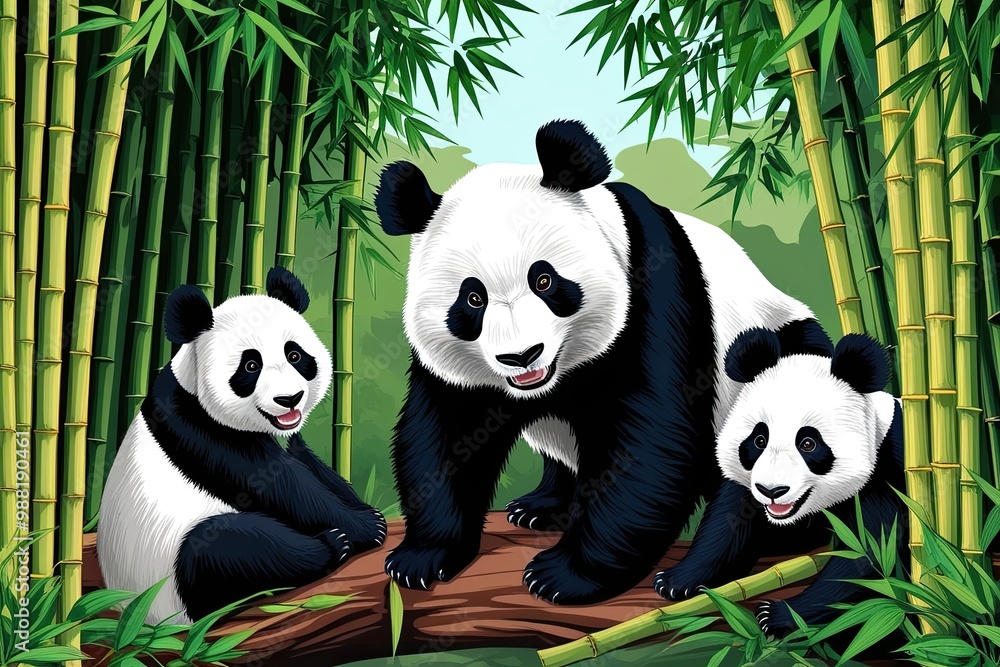 Obraz premium Adorable Panda Scenes in Bamboo Forest - Bright and Charming Animal Art