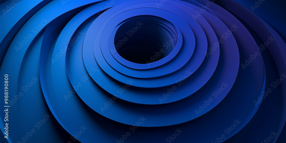 Obraz premium Blue gradient background with simple lines, curves, and overlapping circular shapes, creating a 3D effect. Rendered in C4D, dark blue and purple tones evoke mystery and dynamism.