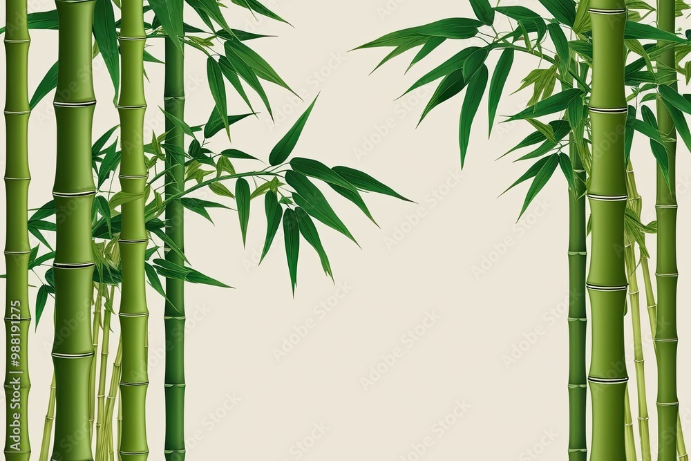 Elegant Asian Decor with Lush Green Bamboo Wave Art Background Elegant Asian Decor with Lush Green Bamboo Wave Art Background