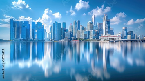 Singapore modern skyline buildings commercial business cityscape at The marina bay near the river of Singapore.