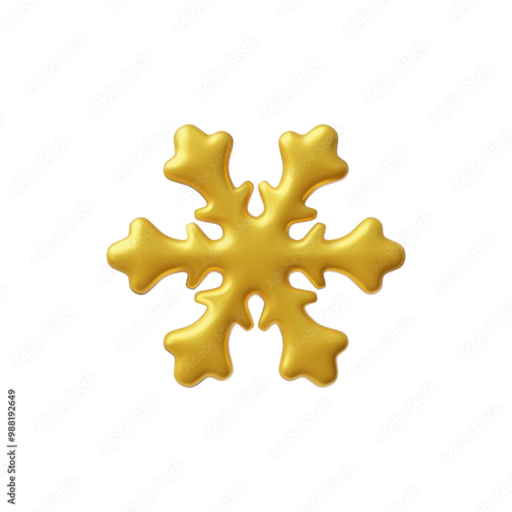 Vector 3d illustration of golden snowflake in cartoon plastic style. Vector 3d illustration of golden snowflake in cartoon plastic style.