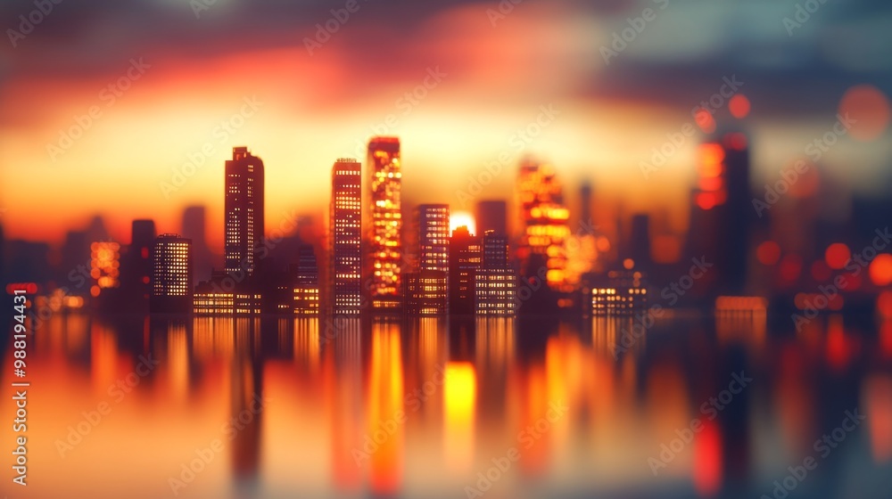 blurred city skyline bathed in the warm glow of a sunset background business concept blurred city skyline bathed in the warm glow of a sunset background business concept