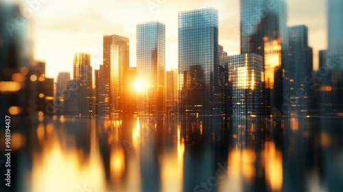 blurred city skyline bathed in the warm glow of a sunset background business concept
