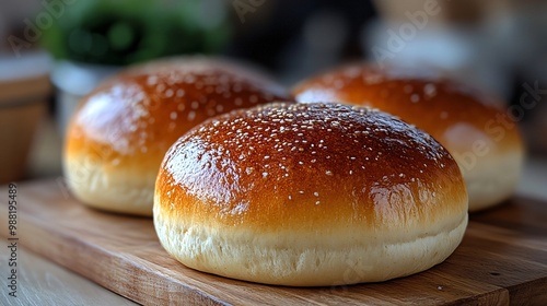 A toasted artisan bun, showing its golden crust and soft inside, creating a warm and inviting feeling