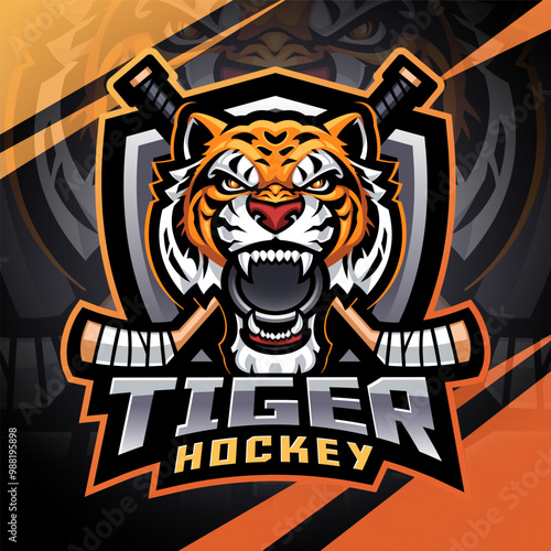 Tiger hockey esport mascot logo design