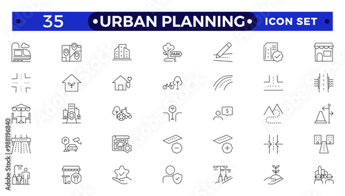 Urban planning Outline icons. City development, smart city infrastructure. plan,urban,dearchitecture,city,construction,building.
