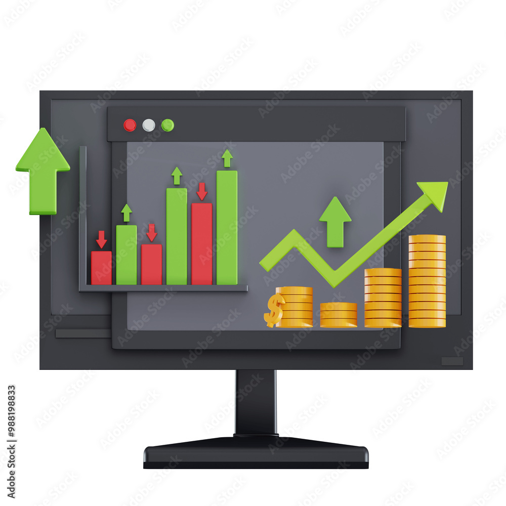 Red Green Stats Desktop Trade Money 3d icon Red Green Stats Desktop Trade Money 3d icon