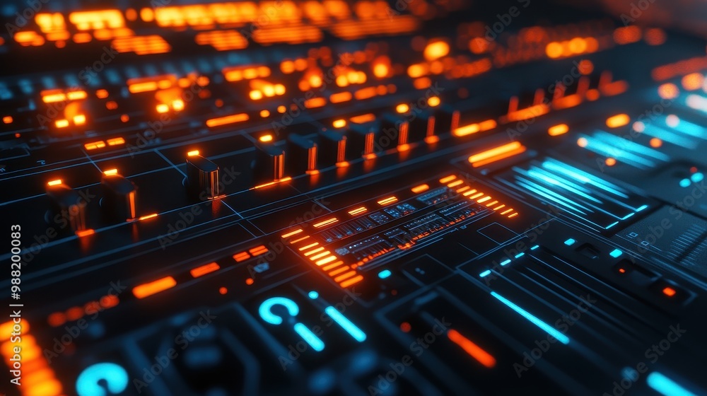 Glowing Audio Mixer Soundboard with Abstract Lighting Glowing Audio Mixer Soundboard with Abstract Lighting