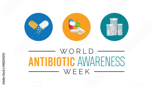 World Antibiotic awareness week is observed every year on November. Medical Healthcare Awareness concept. background, placard, banner template Vector illustration design.
