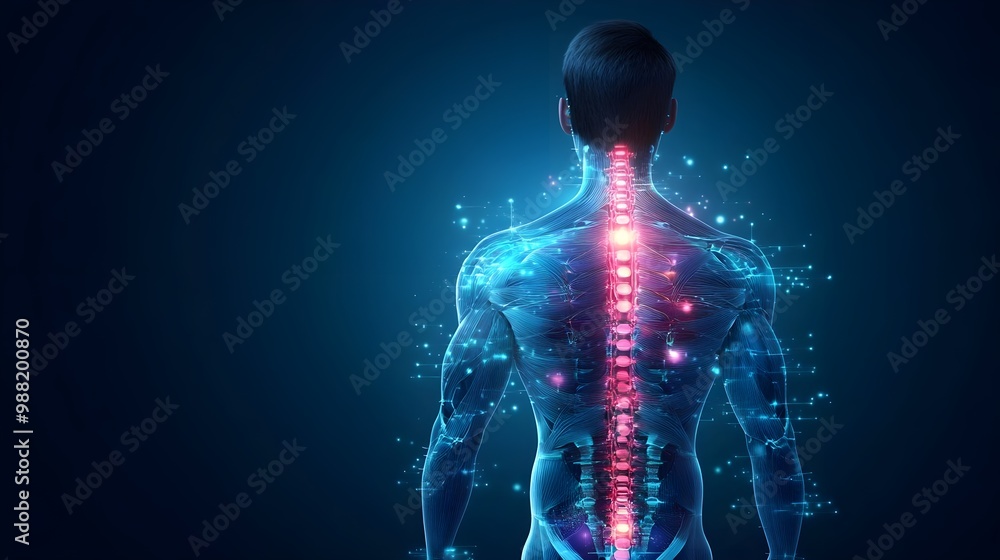 Human spine highlighted in digital illustration. Human spine highlighted in digital illustration.