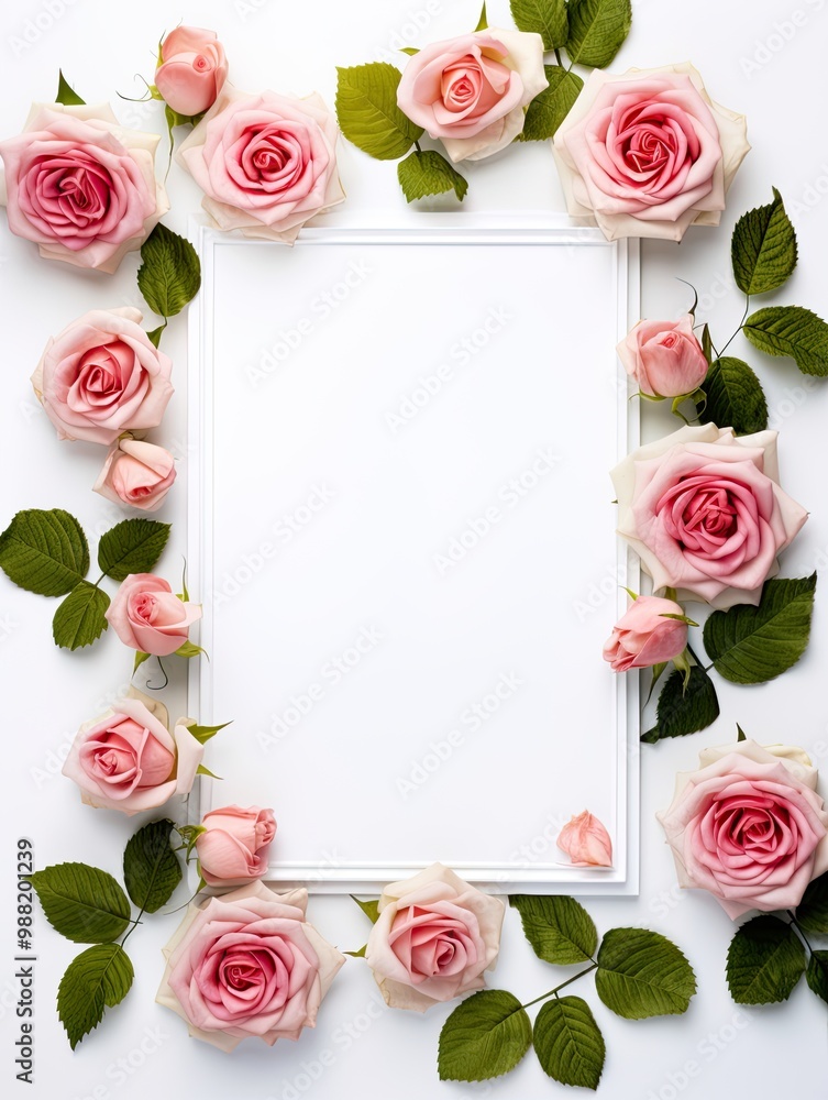 Vertical top view blank card red and pink rose love and wedding decoration Valentines day background Vertical top view blank card red and pink rose love and wedding decoration Valentines day background