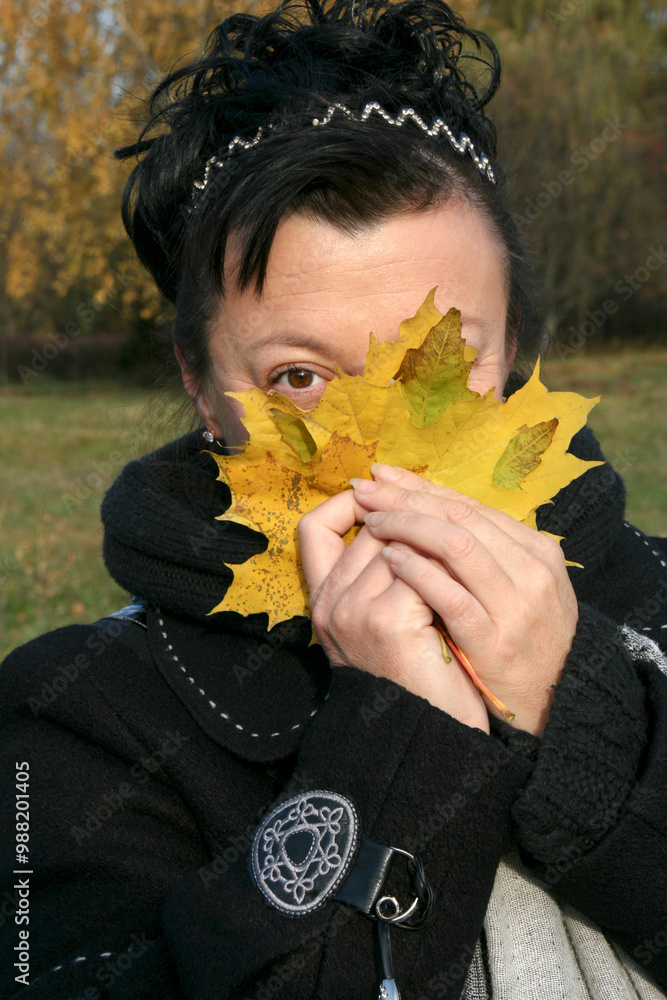 Woman with a maple leaf