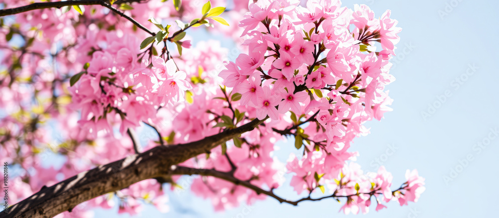 Delicate Pink Cherry Blossoms Against Blue Sky Delicate Pink Cherry Blossoms Against Blue Sky