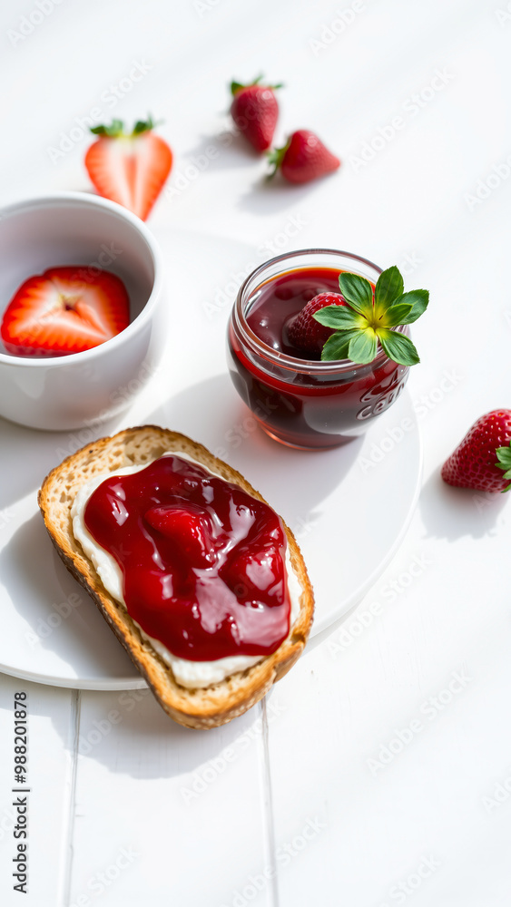 Close Up of Toast with Strawberry Jam and Cream Cheese Close Up of Toast with Strawberry Jam and Cream Cheese