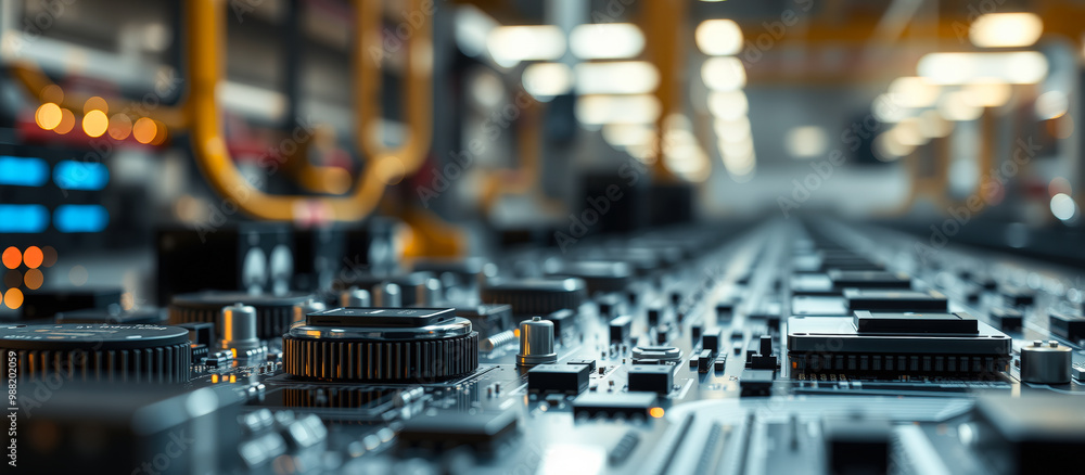 Close-up of a circuit board in a factory Close-up of a circuit board in a factory