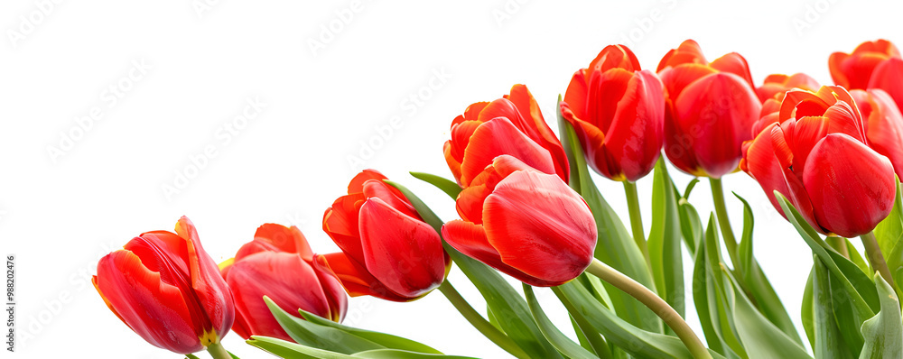 Vibrant Red Tulips on White Background Vibrant Red Tulips on White Background
