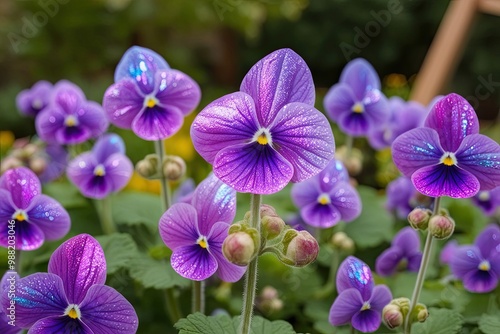 Whimsical Garden with Playful Periwinkle Watercolor Shimmer