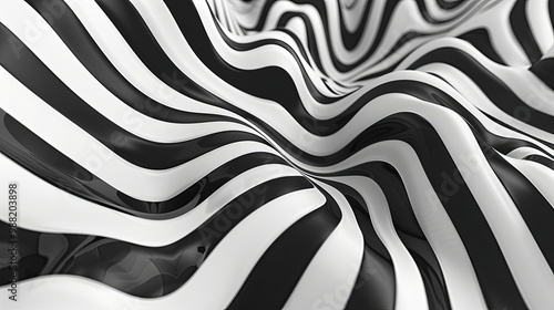 Abstract Fibonacci spiral in white with black stripes, featuring a hypnotic optical illusion, perfect for digital media and graphic design.