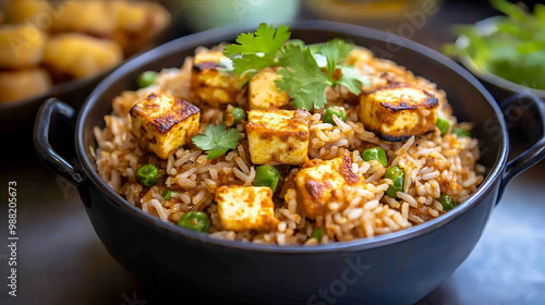 Close-up of Rice with Paneer Butter Masala