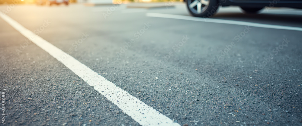Asphalt Parking Lot with White Line and Car in the Background Asphalt Parking Lot with White Line and Car in the Background