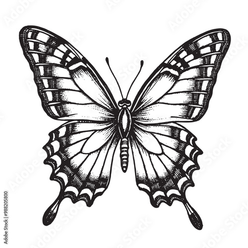 a black and white drawing of a butterfly