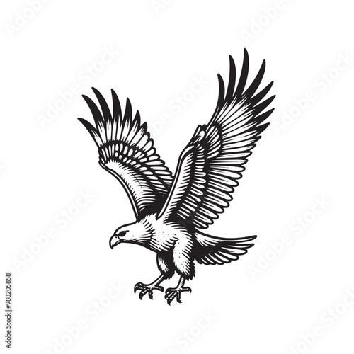 a black and white drawing of an eagle