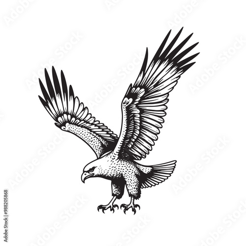 a black and white drawing of an eagle
