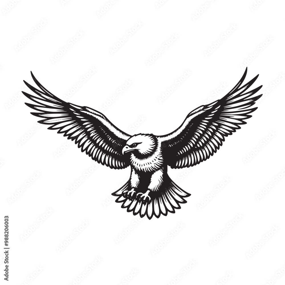 Obraz premium a black and white drawing of an eagle flying
