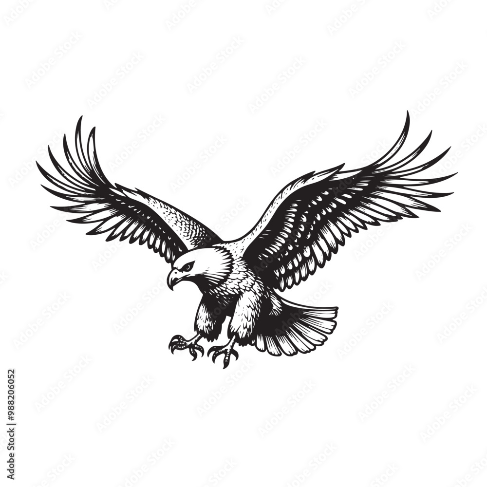 Obraz premium a black and white drawing of an eagle flying