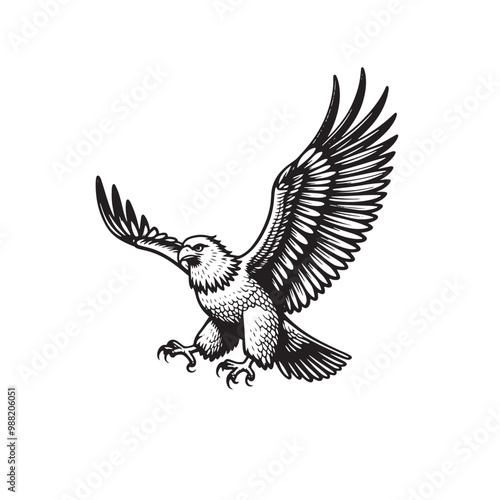 a black and white drawing of an eagle