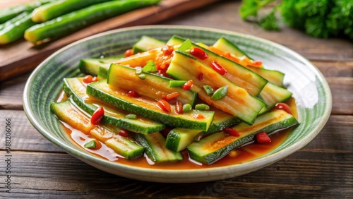 Sweet and sour cucumber strips, a popular regional dish in Northeast China perfect for summer picnics, cucumber photo