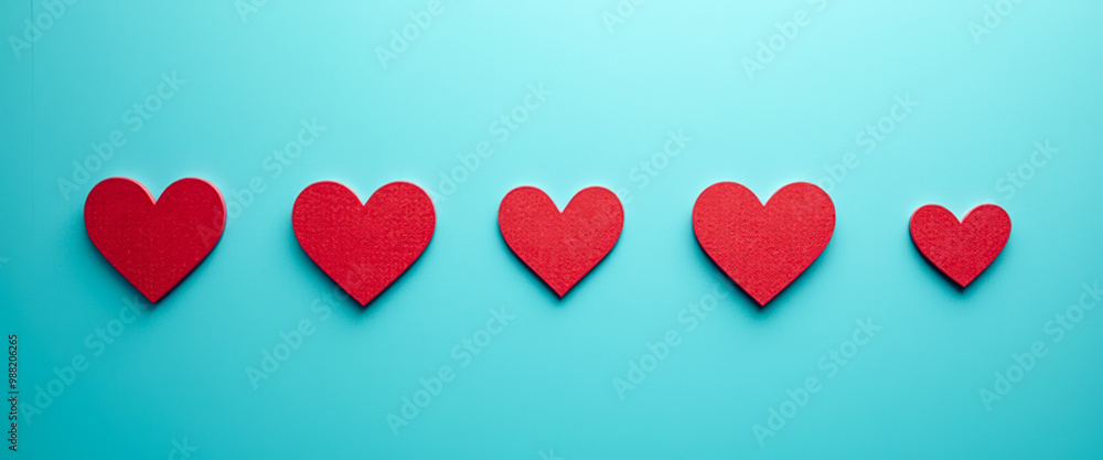Red Hearts on Blue Background Red Hearts on Blue Background
