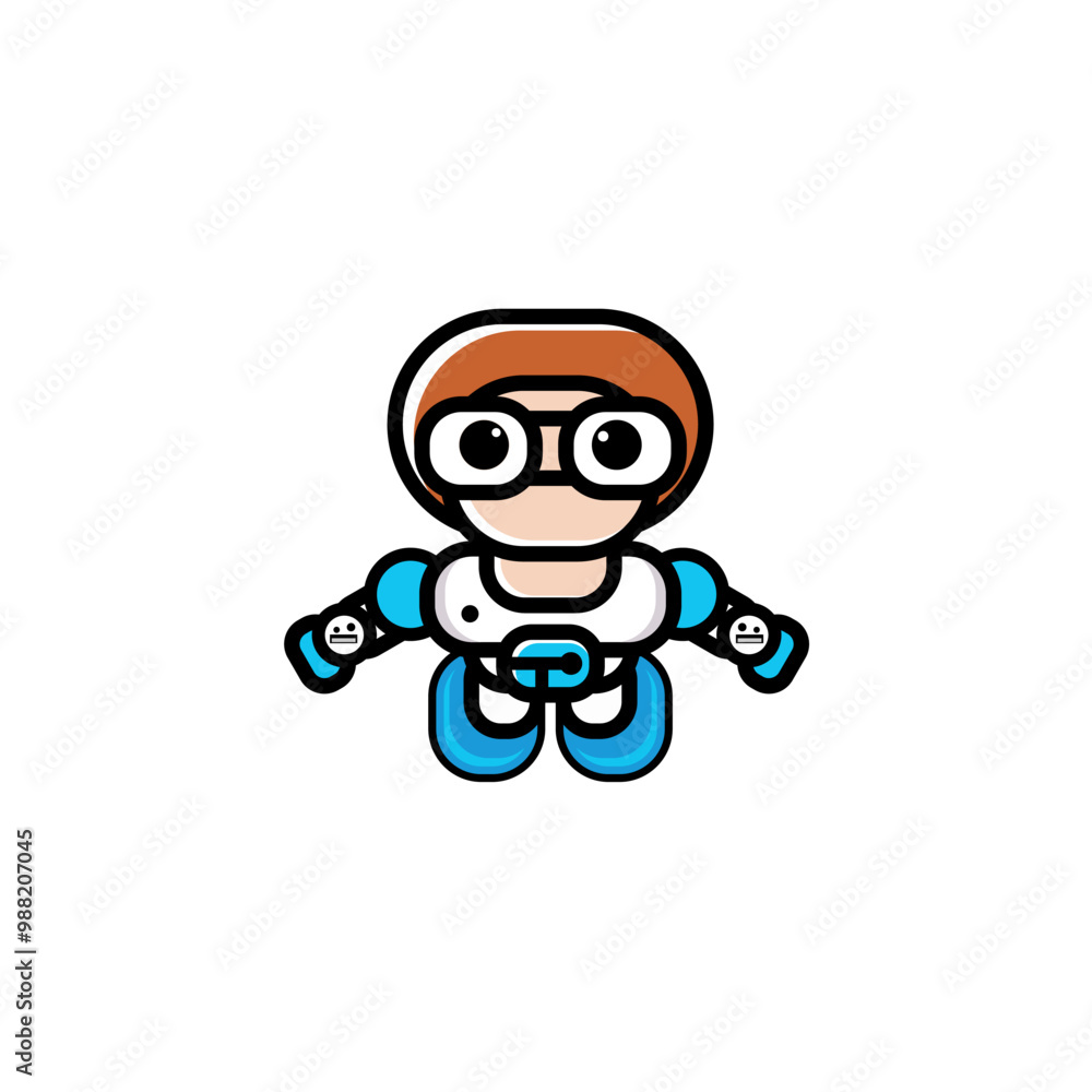 Cute flying astronaut cartoon character with glasses. Vector illustration. Cartoon mascot