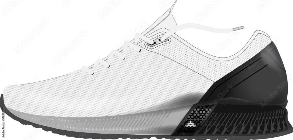 Running shoe CAD technical illustration sneaker side view footwear design template Running shoe CAD technical illustration sneaker side view footwear design template