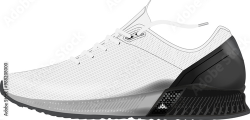 Running shoe CAD technical illustration sneaker side view footwear design template	