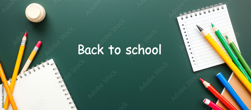 Back to School - Green Blackboard and Colorful Pencils Back to School - Green Blackboard and Colorful Pencils