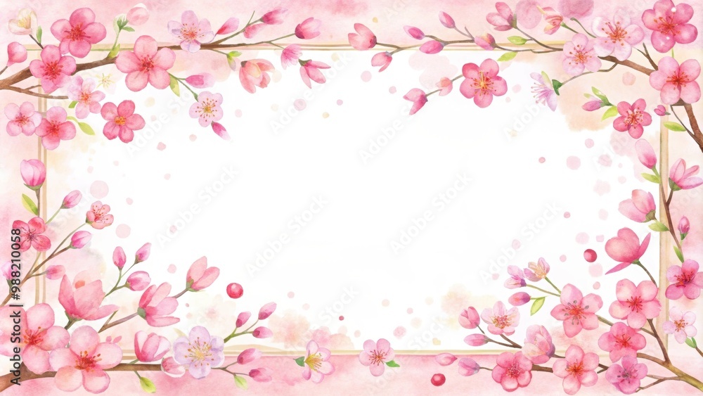 Watercolor message card frame with cherry blossom motif for New Year, Coming of Age Ceremony Watercolor message card frame with cherry blossom motif for New Year, Coming of Age Ceremony