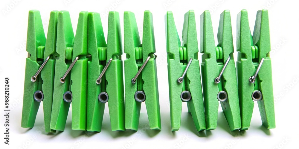 Green clothes pins on a white background , eco-friendly, sustainable, laundry, household, accessories, vibrant, colorful Green clothes pins on a white background , eco-friendly, sustainable, laundry, household, accessories, vibrant, colorful