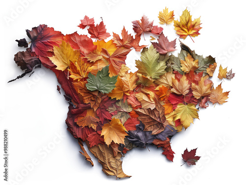 North American map of autumn maple leaf collage photo