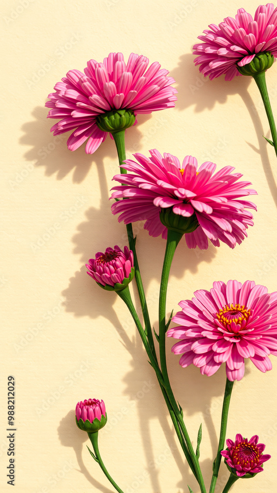 Pink Flowers On Cream Background Pink Flowers On Cream Background