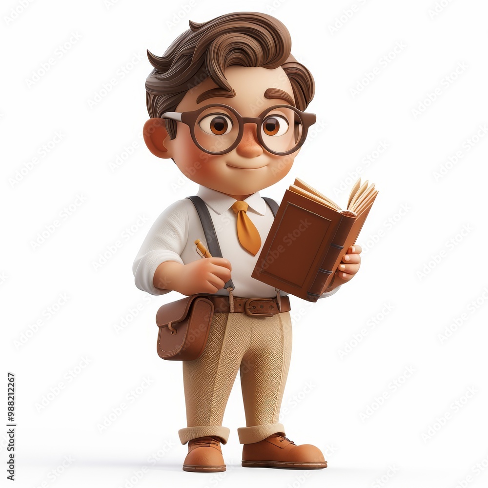 Cartoon Businessman Holding a Book with a Friendly Smile Cartoon Businessman Holding a Book with a Friendly Smile