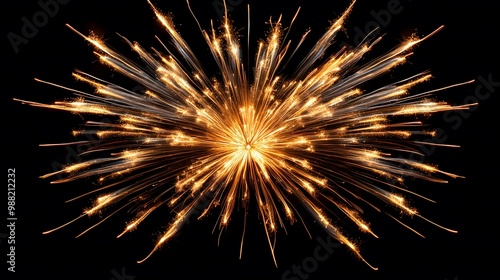 A dazzling display of golden fireworks bursts against a black night sky, captured in perfect symmetry.