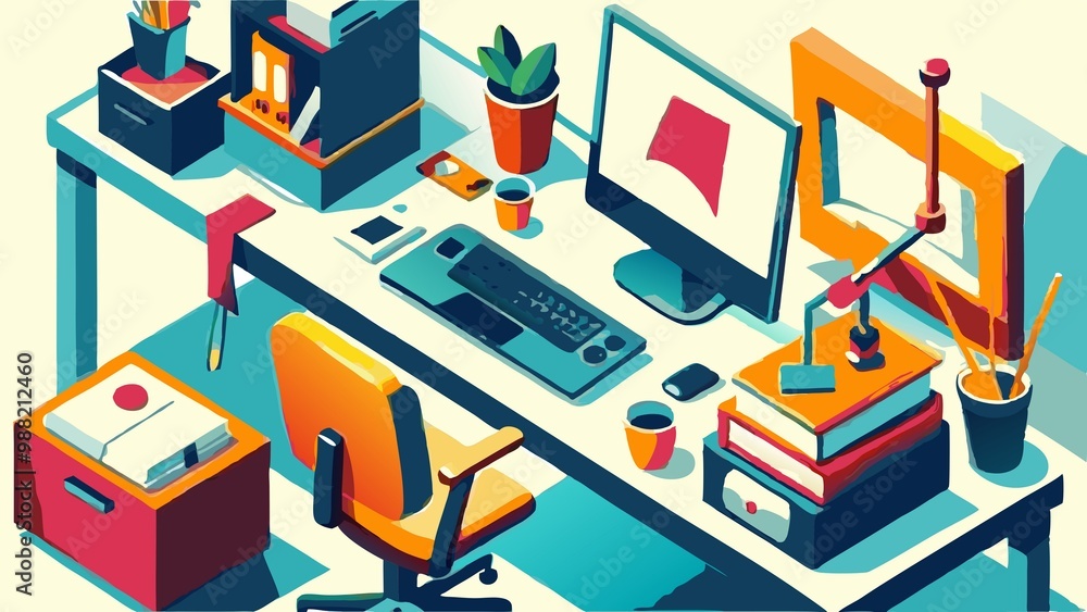 digital art illustration of isometric stationery digital art illustration of isometric stationery